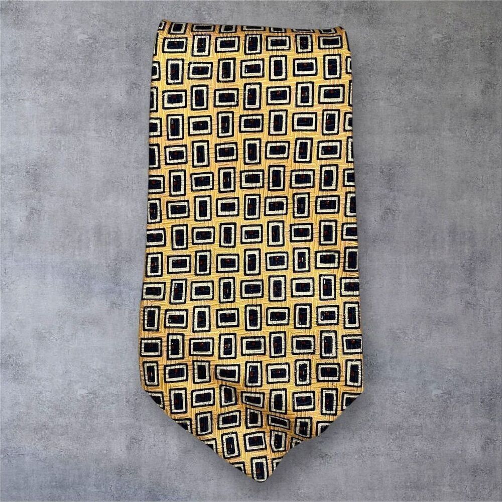 Vintage Polo Ralph Lauren Men's Yellow Silk Geometric Designer‎ Tie